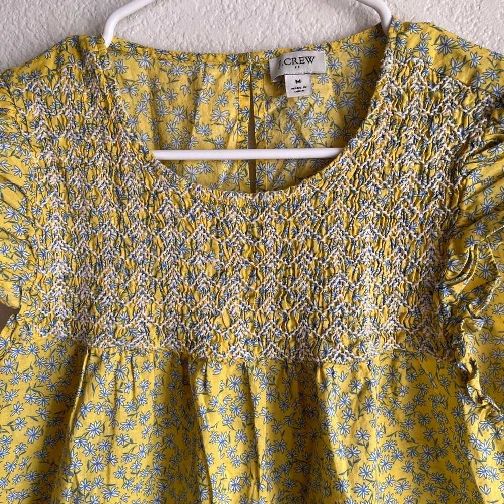 J. Crew Yellow Floral Top with Ruffle Detail boho babydoll ruffle sleeves - Picture 2 of 7